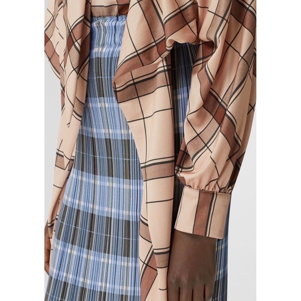 NWT Burberry Blush Pink Check Drape Sleeve Shirt Size 0 US - Picture 3 of 13